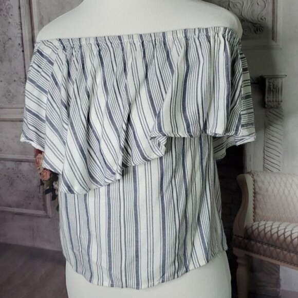 WAYF Blue White Pullover Striped Off the Shoulder Blouse Top Size XS Made in USA - Picture 10 of 16
